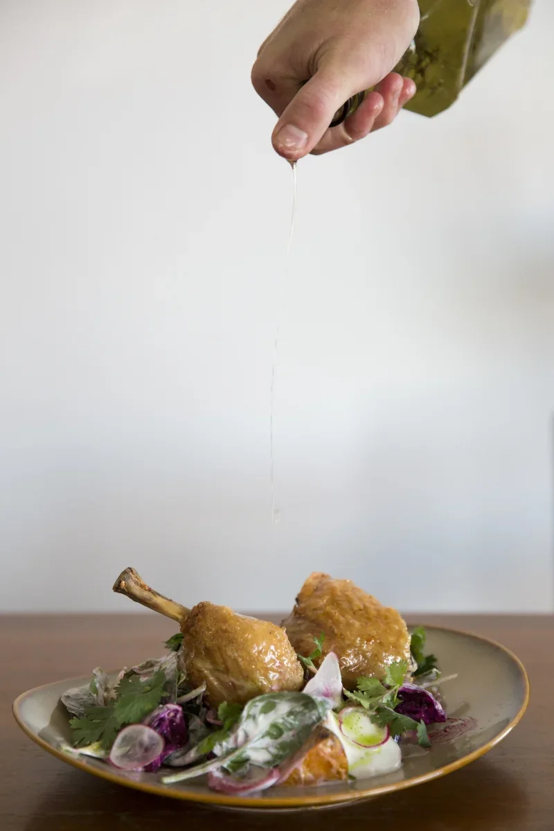 Roasted lemon and thyme chicken with beetroot and buffalo mozzarella.